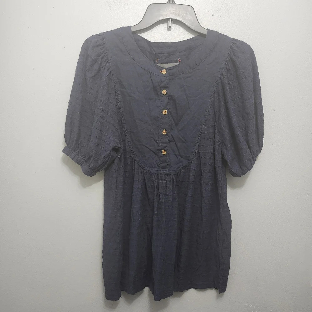 Anthropologie women's blouse top size S navy blue short sleeve